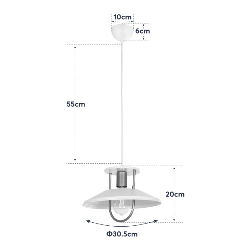GloboStar® BILLA 203-0041 Vintage Κρεμαστό Φωτιστικό Καμπάνα Μονόφωτο 1 x E27 IP20 Λευκό & Χρυσό Μέταλλο - M30.5 x Π30.5 x Υ20cm