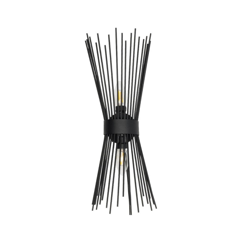 GloboStar® HORN 203-0043 Vintage Επιτοίχιο Φωτιστικό Απλίκα Δίφωτο 2 x E14 IP20 Μαύρο Μέταλλο - Μ14 x Π17 x Υ44.5cm