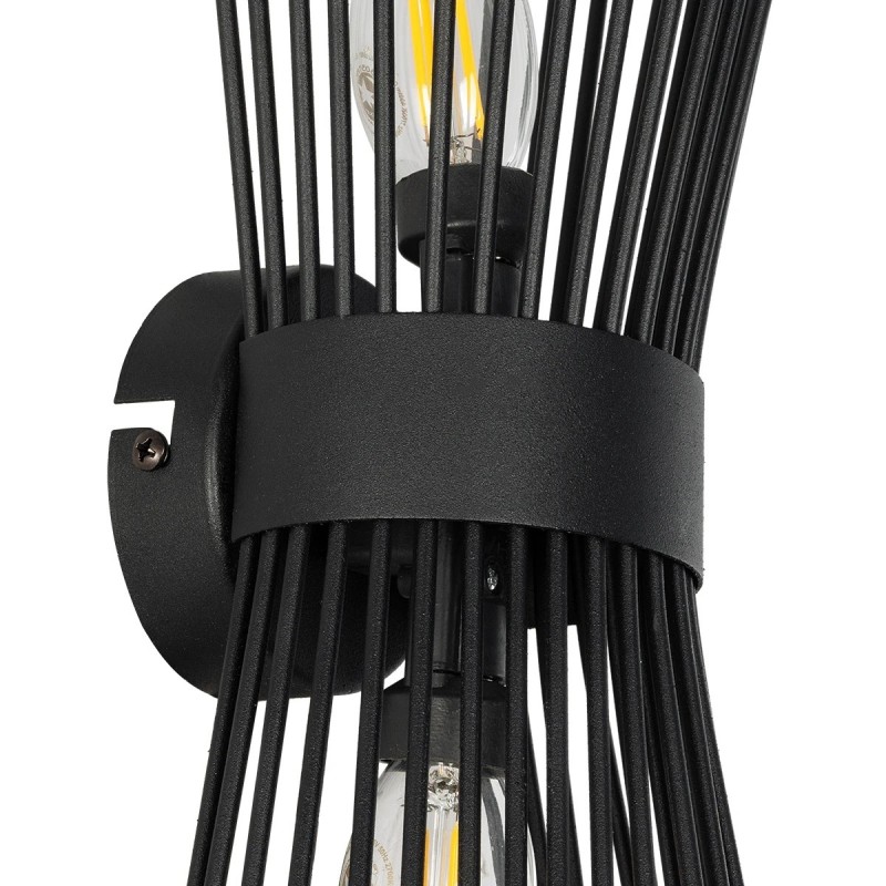 GloboStar® HORN 203-0043 Vintage Επιτοίχιο Φωτιστικό Απλίκα Δίφωτο 2 x E14 IP20 Μαύρο Μέταλλο - Μ14 x Π17 x Υ44.5cm