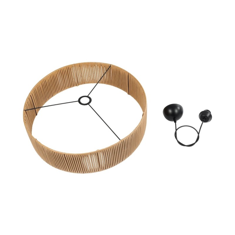 GloboStar® KYCLOS 203-0044 Boho Κρεμαστό Φωτιστικό Καπέλο Μονόφωτο 1 x E27 IP20 Μπέζ Rattan - M55 x Π55 x Υ20cm