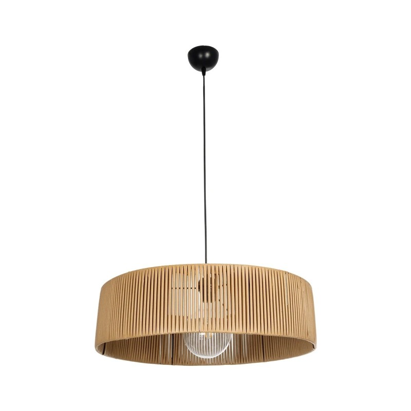 GloboStar® KYCLOS 203-0044 Boho Κρεμαστό Φωτιστικό Καπέλο Μονόφωτο 1 x E27 IP20 Μπέζ Rattan - M55 x Π55 x Υ20cm