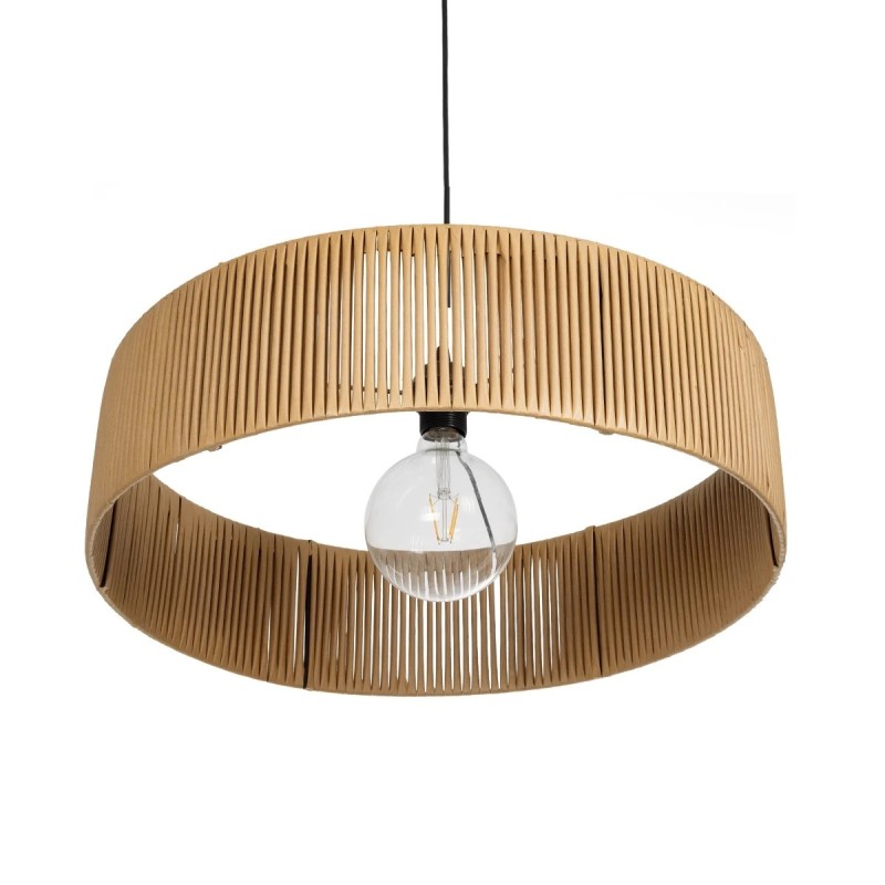 GloboStar® KYCLOS 203-0044 Boho Κρεμαστό Φωτιστικό Καπέλο Μονόφωτο 1 x E27 IP20 Μπέζ Rattan - M55 x Π55 x Υ20cm
