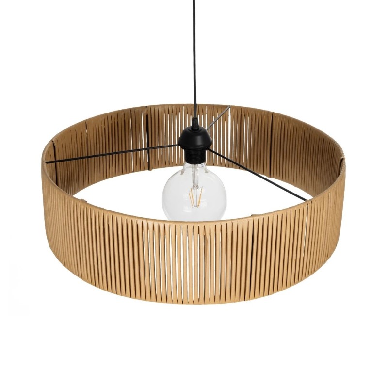 GloboStar® KYCLOS 203-0044 Boho Κρεμαστό Φωτιστικό Καπέλο Μονόφωτο 1 x E27 IP20 Μπέζ Rattan - M55 x Π55 x Υ20cm