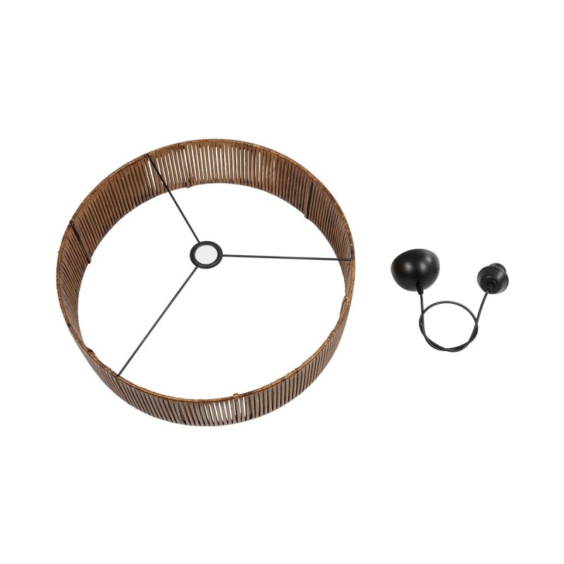 GloboStar® KYCLOS 203-0045 Boho Κρεμαστό Φωτιστικό Καπέλο Μονόφωτο 1 x E27 IP20 Καφέ Rattan - M55 x Π55 x Υ20cm