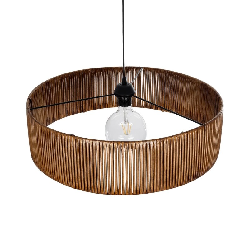 GloboStar® KYCLOS 203-0045 Boho Κρεμαστό Φωτιστικό Καπέλο Μονόφωτο 1 x E27 IP20 Καφέ Rattan - M55 x Π55 x Υ20cm
