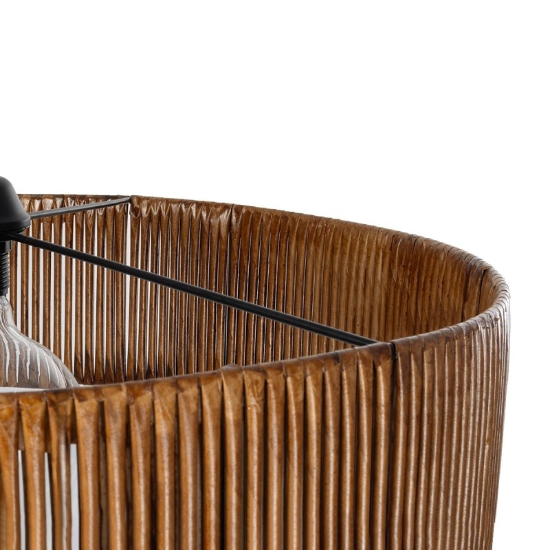 GloboStar® KYCLOS 203-0045 Boho Κρεμαστό Φωτιστικό Καπέλο Μονόφωτο 1 x E27 IP20 Καφέ Rattan - M55 x Π55 x Υ20cm