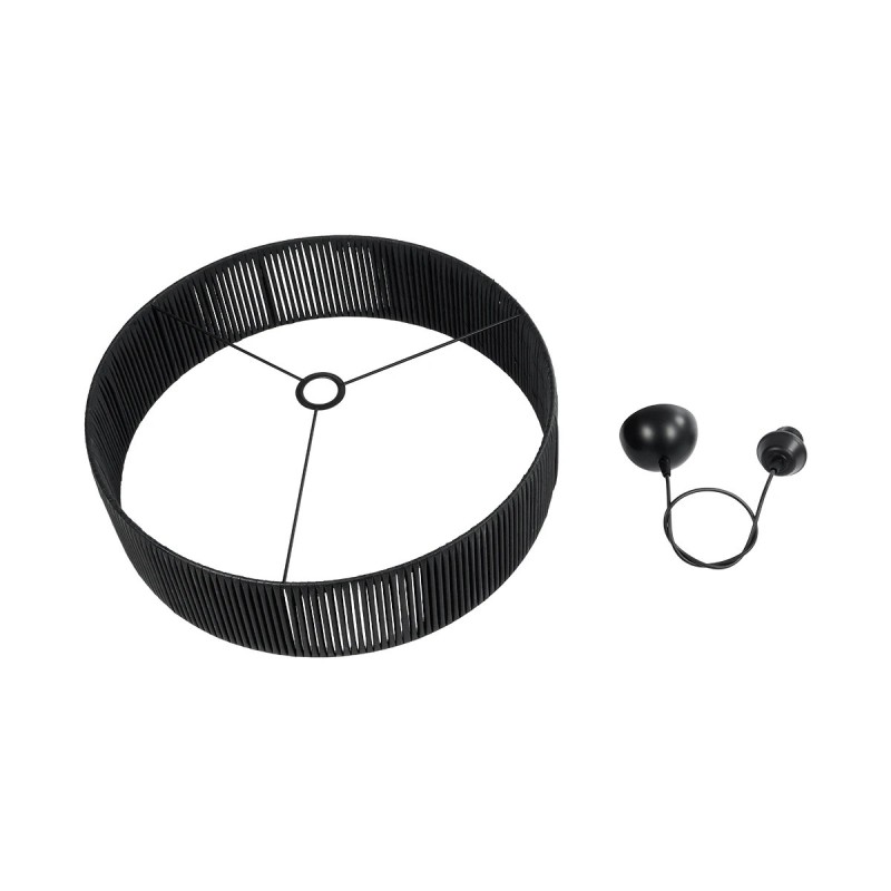 GloboStar® KYCLOS 203-0046 Boho Κρεμαστό Φωτιστικό Καπέλο Μονόφωτο 1 x E27 IP20 Μαύρο Rattan - M55 x Π55 x Υ20cm