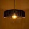 GloboStar® KYCLOS 203-0046 Boho Κρεμαστό Φωτιστικό Καπέλο Μονόφωτο 1 x E27 IP20 Μαύρο Rattan - M55 x Π55 x Υ20cm