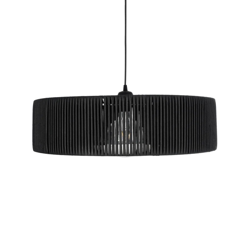 GloboStar® KYCLOS 203-0046 Boho Κρεμαστό Φωτιστικό Καπέλο Μονόφωτο 1 x E27 IP20 Μαύρο Rattan - M55 x Π55 x Υ20cm