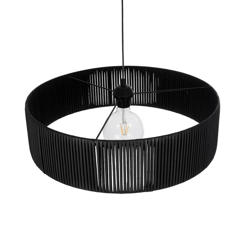 GloboStar® KYCLOS 203-0046 Boho Κρεμαστό Φωτιστικό Καπέλο Μονόφωτο 1 x E27 IP20 Μαύρο Rattan - M55 x Π55 x Υ20cm