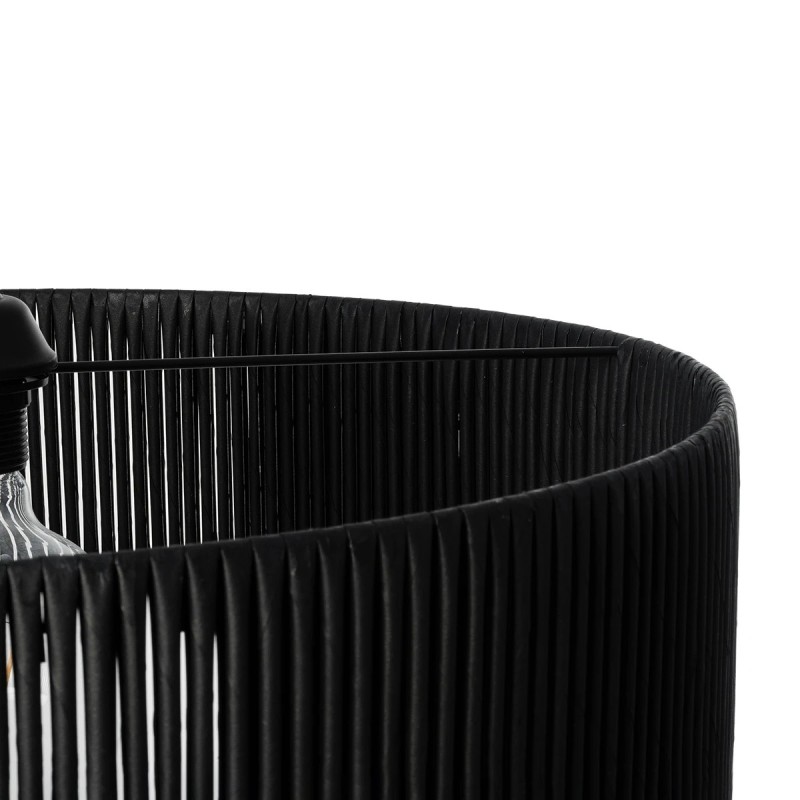 GloboStar® KYCLOS 203-0046 Boho Κρεμαστό Φωτιστικό Καπέλο Μονόφωτο 1 x E27 IP20 Μαύρο Rattan - M55 x Π55 x Υ20cm