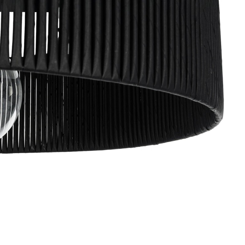 GloboStar® KYCLOS 203-0046 Boho Κρεμαστό Φωτιστικό Καπέλο Μονόφωτο 1 x E27 IP20 Μαύρο Rattan - M55 x Π55 x Υ20cm