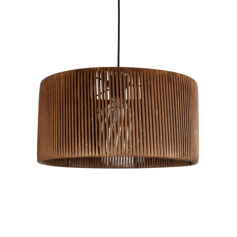 GloboStar® KYCLOS 203-0047 Boho Κρεμαστό Φωτιστικό Καπέλο Μονόφωτο 1 x E27 IP20 Καφέ Rattan - M40 x Π40 x Υ25.5cm