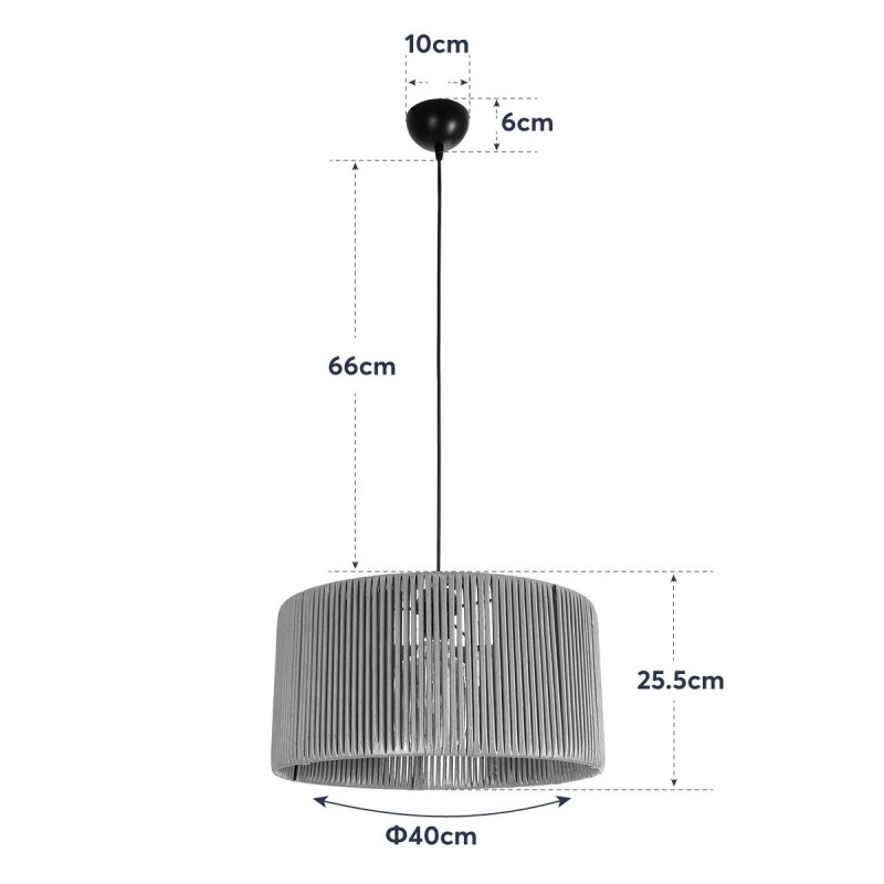 GloboStar® KYCLOS 203-0047 Boho Κρεμαστό Φωτιστικό Καπέλο Μονόφωτο 1 x E27 IP20 Καφέ Rattan - M40 x Π40 x Υ25.5cm