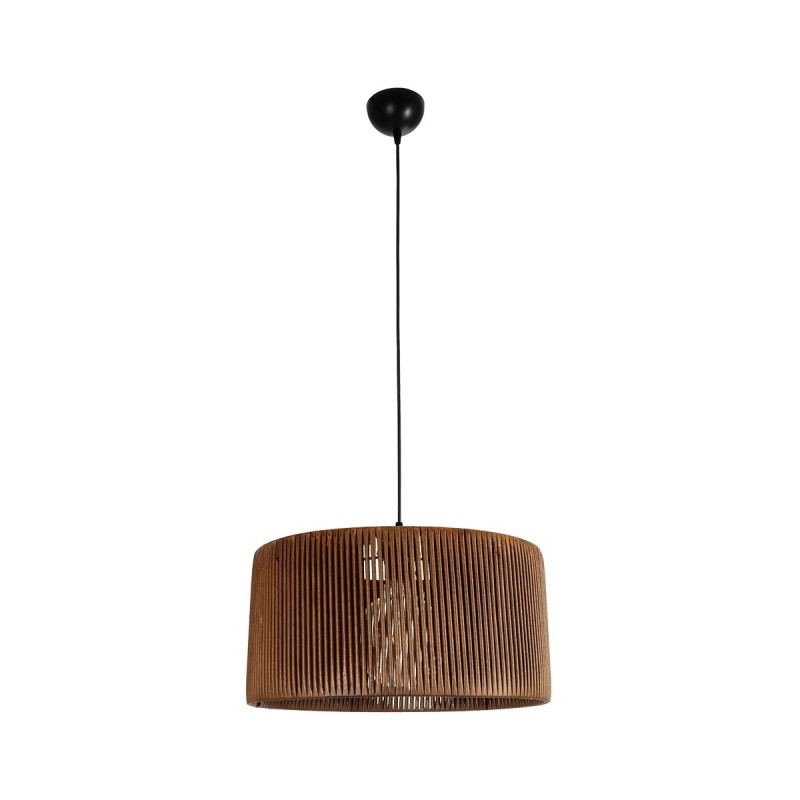 GloboStar® KYCLOS 203-0047 Boho Κρεμαστό Φωτιστικό Καπέλο Μονόφωτο 1 x E27 IP20 Καφέ Rattan - M40 x Π40 x Υ25.5cm