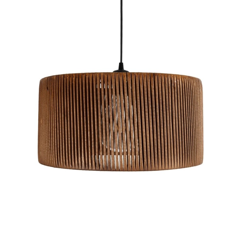 GloboStar® KYCLOS 203-0047 Boho Κρεμαστό Φωτιστικό Καπέλο Μονόφωτο 1 x E27 IP20 Καφέ Rattan - M40 x Π40 x Υ25.5cm