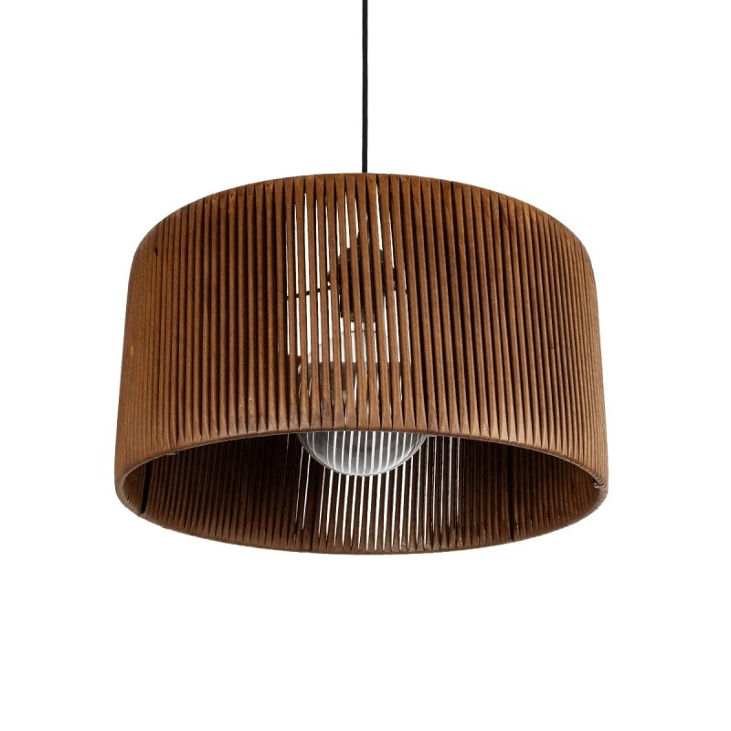 GloboStar® KYCLOS 203-0047 Boho Κρεμαστό Φωτιστικό Καπέλο Μονόφωτο 1 x E27 IP20 Καφέ Rattan - M40 x Π40 x Υ25.5cm