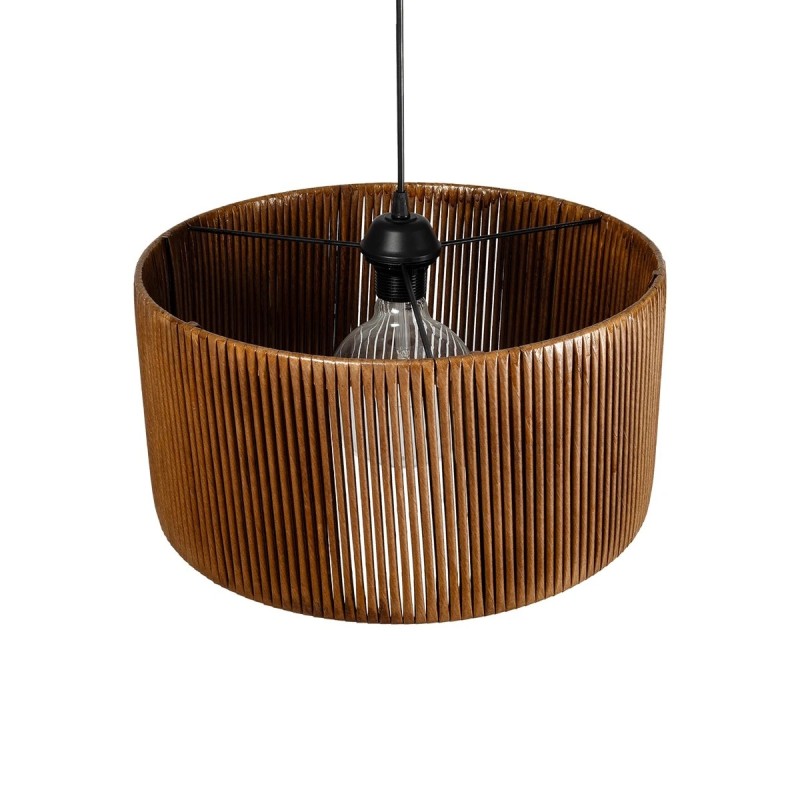 GloboStar® KYCLOS 203-0047 Boho Κρεμαστό Φωτιστικό Καπέλο Μονόφωτο 1 x E27 IP20 Καφέ Rattan - M40 x Π40 x Υ25.5cm