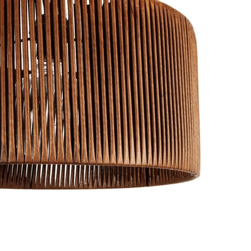 GloboStar® KYCLOS 203-0047 Boho Κρεμαστό Φωτιστικό Καπέλο Μονόφωτο 1 x E27 IP20 Καφέ Rattan - M40 x Π40 x Υ25.5cm