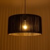 GloboStar® KYCLOS 203-0048 Boho Κρεμαστό Φωτιστικό Καπέλο Μονόφωτο 1 x E27 IP20 Μαύρο Rattan - M40 x Π40 x Υ25.5cm