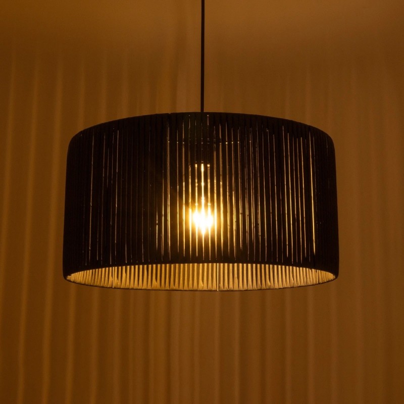 GloboStar® KYCLOS 203-0048 Boho Κρεμαστό Φωτιστικό Καπέλο Μονόφωτο 1 x E27 IP20 Μαύρο Rattan - M40 x Π40 x Υ25.5cm