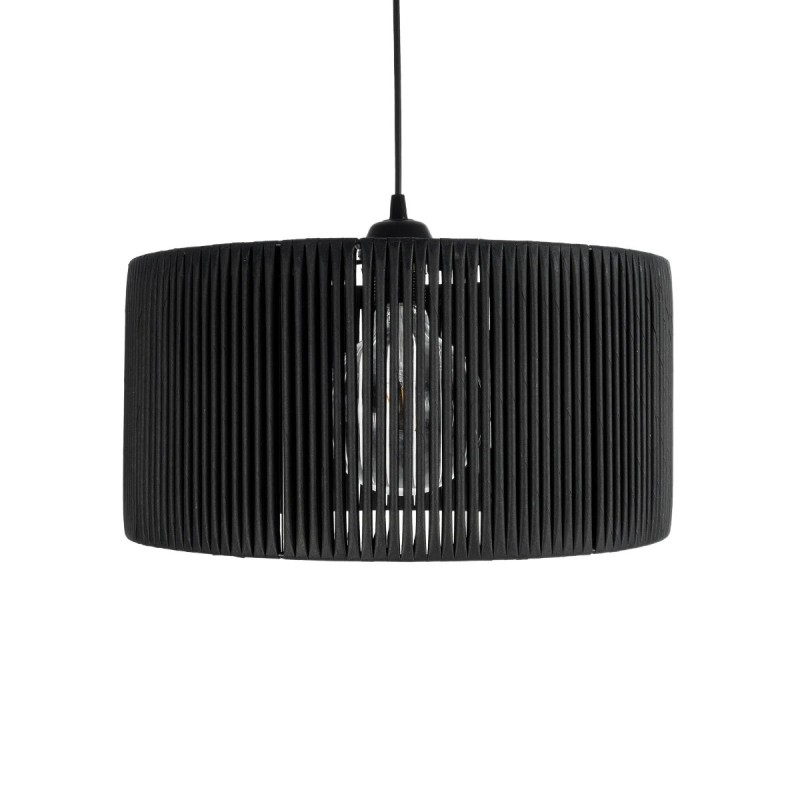 GloboStar® KYCLOS 203-0048 Boho Κρεμαστό Φωτιστικό Καπέλο Μονόφωτο 1 x E27 IP20 Μαύρο Rattan - M40 x Π40 x Υ25.5cm
