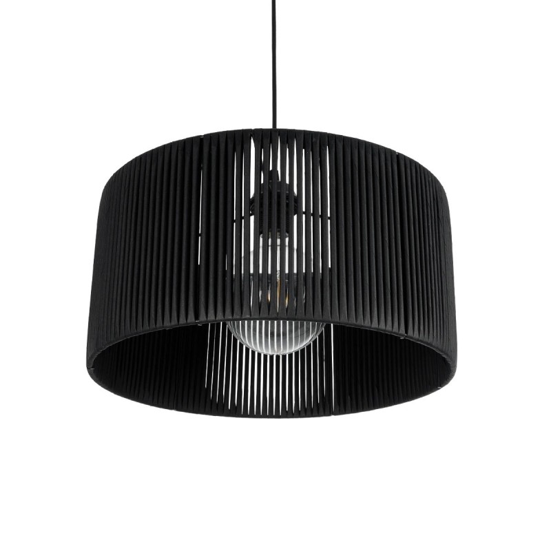 GloboStar® KYCLOS 203-0048 Boho Κρεμαστό Φωτιστικό Καπέλο Μονόφωτο 1 x E27 IP20 Μαύρο Rattan - M40 x Π40 x Υ25.5cm