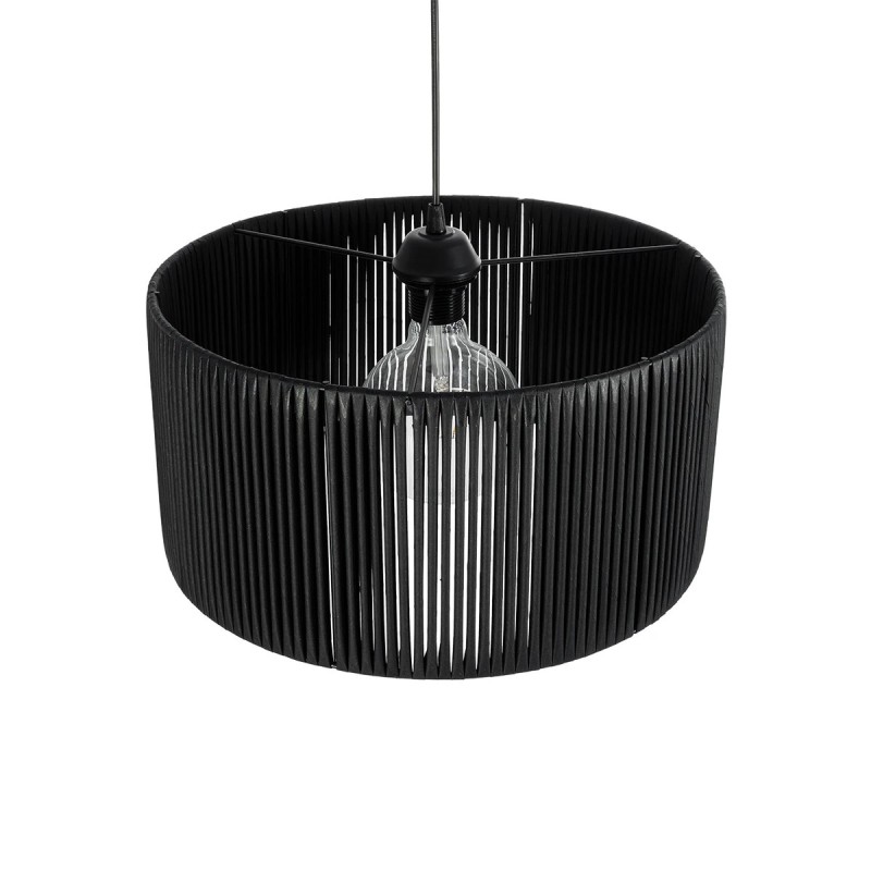 GloboStar® KYCLOS 203-0048 Boho Κρεμαστό Φωτιστικό Καπέλο Μονόφωτο 1 x E27 IP20 Μαύρο Rattan - M40 x Π40 x Υ25.5cm
