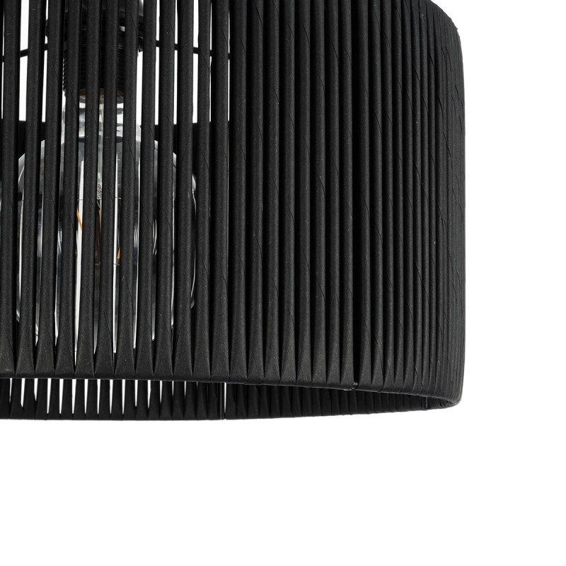 GloboStar® KYCLOS 203-0048 Boho Κρεμαστό Φωτιστικό Καπέλο Μονόφωτο 1 x E27 IP20 Μαύρο Rattan - M40 x Π40 x Υ25.5cm