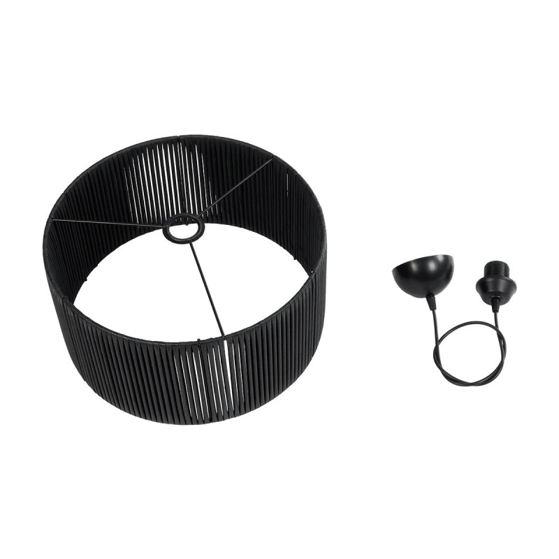 GloboStar® KYCLOS 203-0048 Boho Κρεμαστό Φωτιστικό Καπέλο Μονόφωτο 1 x E27 IP20 Μαύρο Rattan - M40 x Π40 x Υ25.5cm