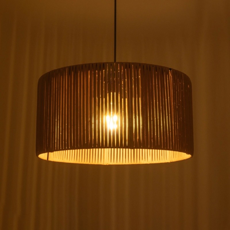 GloboStar® KYCLOS 203-0049 Boho Κρεμαστό Φωτιστικό Καπέλο Μονόφωτο 1 x E27 IP20 Μπεζ Rattan - M40 x Π40 x Υ25.5cm