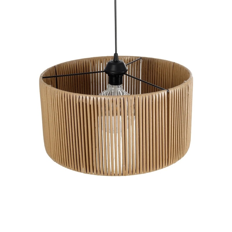 GloboStar® KYCLOS 203-0049 Boho Κρεμαστό Φωτιστικό Καπέλο Μονόφωτο 1 x E27 IP20 Μπεζ Rattan - M40 x Π40 x Υ25.5cm