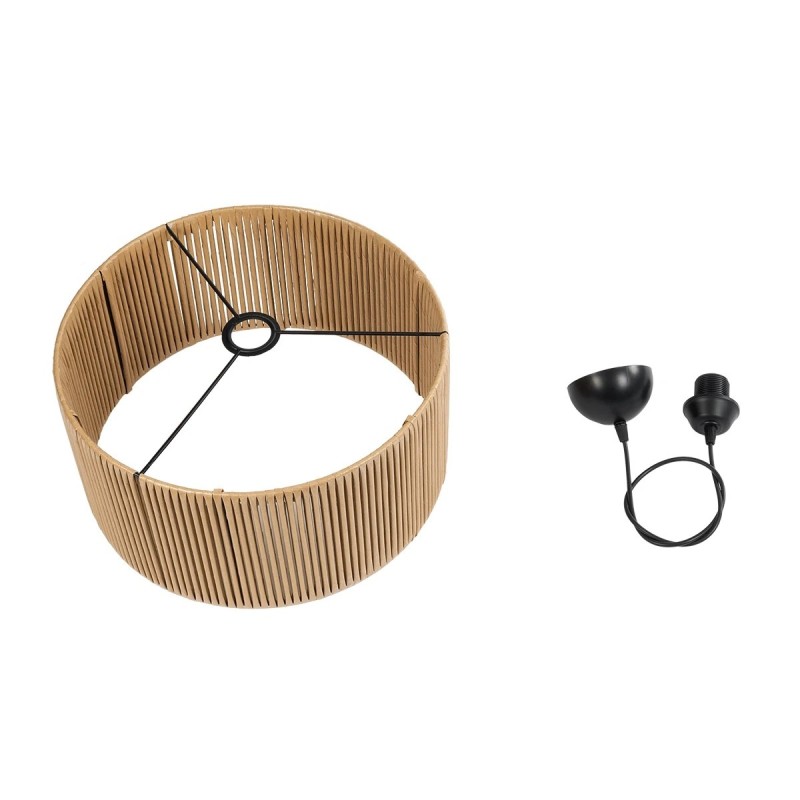 GloboStar® KYCLOS 203-0049 Boho Κρεμαστό Φωτιστικό Καπέλο Μονόφωτο 1 x E27 IP20 Μπεζ Rattan - M40 x Π40 x Υ25.5cm