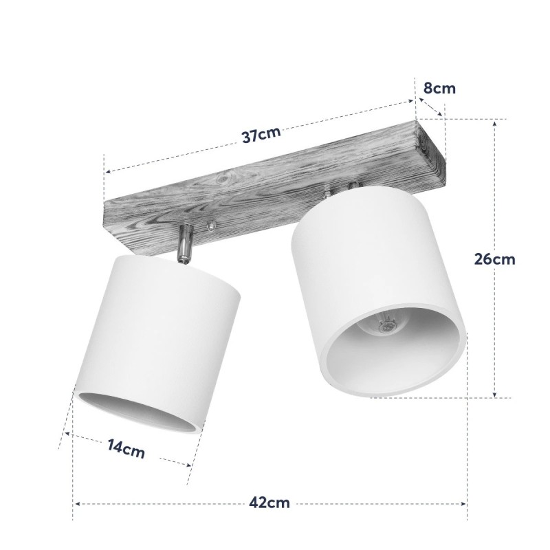 GloboStar® CUP 203-0056 Vintage Φωτιστικό Οροφής Ράγα Δίφωτο 2 x E27 IP20 Μπεζ Ξύλο με Λευκό Ύφασμα - Μ42 x Π14 x Υ26cm