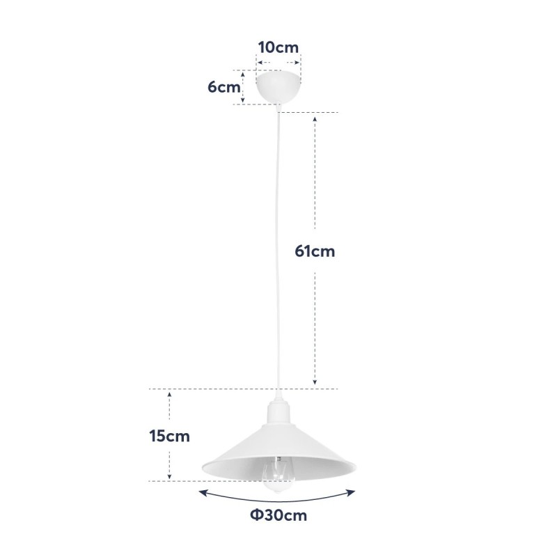 GloboStar® FERRO 203-0085 Μοντέρνο Κρεμαστό Φωτιστικό Καμπάνα Μονόφωτο 1 x E27 IP20 Λευκό Πλαστικό - Μ30 x Π30 x Υ15cm