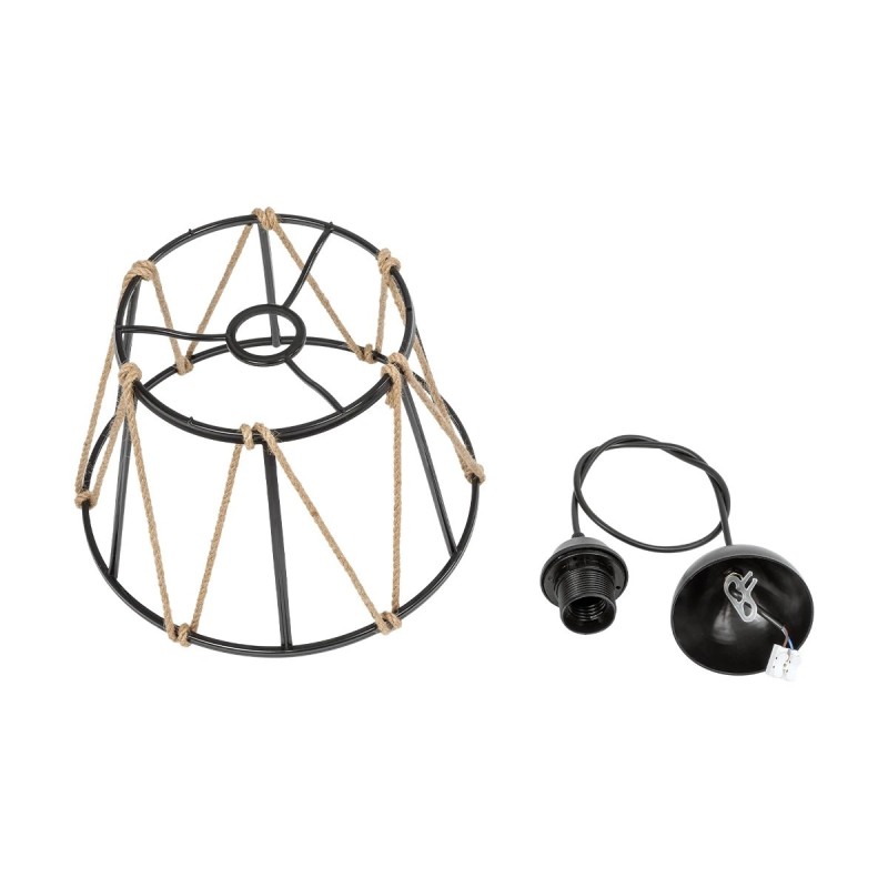 GloboStar® JUTE 203-0090 Μοντέρνο Κρεμαστό Φωτιστικό Σχοινί Μονόφωτο 1 x E27 IP20 Μαύρο Μεταλλό με Μπεζ Σχοινί - Μ30 x Π30 x Υ23cm