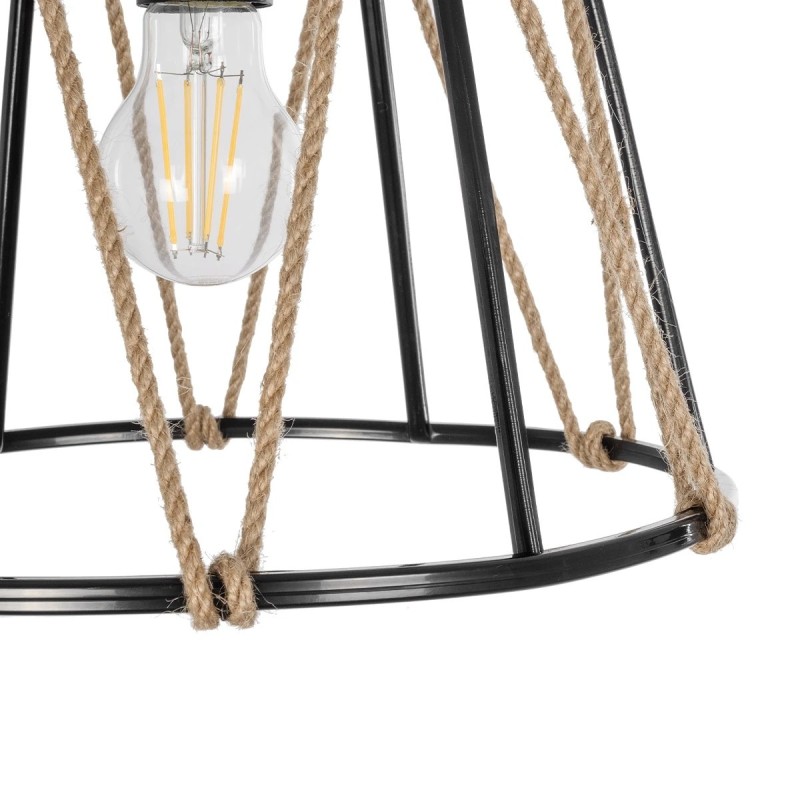 GloboStar® JUTE 203-0090 Μοντέρνο Κρεμαστό Φωτιστικό Σχοινί Μονόφωτο 1 x E27 IP20 Μαύρο Μεταλλό με Μπεζ Σχοινί - Μ30 x Π30 x Υ23cm