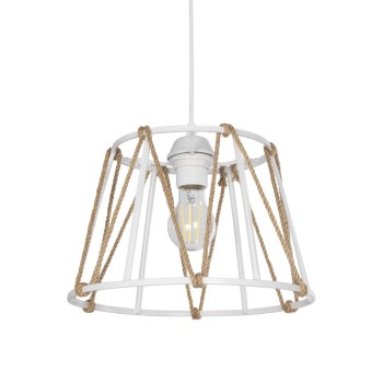 GLOBOSTAR® JUTE 203-0091 Μοντέρνο Κρεμαστό Φωτιστικό Οροφής με Ντουί 1 x E27 AC 220-240V IP20 - Λευκό & Μπεζ - Μ30 x Π30 x Υ23cm