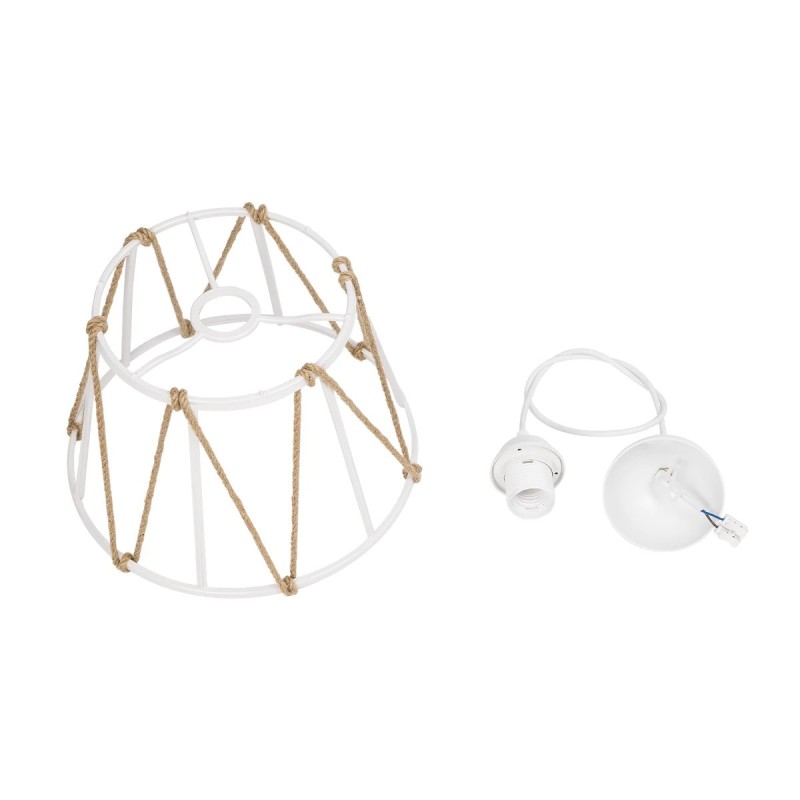 GloboStar® JUTE 203-0091 Μοντέρνο Κρεμαστό Φωτιστικό Σχοινί Μονόφωτο 1 x E27 IP20 Λευκό Μεταλλό με Μπεζ Σχοινί - Μ30 x Π30 x Υ23cm
