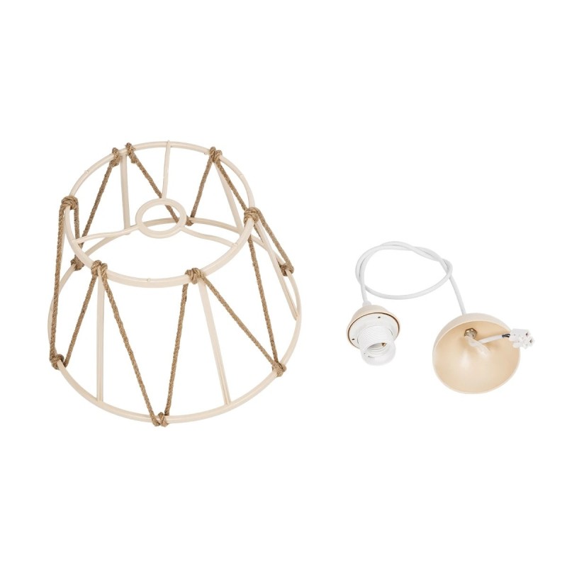 GloboStar® JUTE 203-0092 Μοντέρνο Κρεμαστό Φωτιστικό Σχοινί Μονόφωτο 1 x E27 IP20 Μπεζ Μεταλλό με Μπεζ Σχοινί - Μ30 x Π30 x Υ23cm
