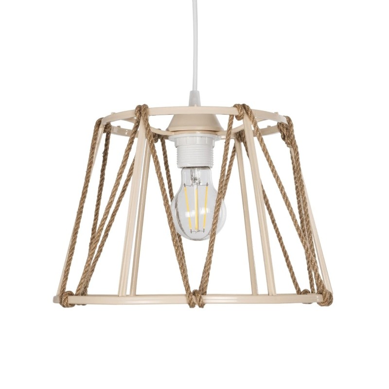GloboStar® JUTE 203-0092 Μοντέρνο Κρεμαστό Φωτιστικό Σχοινί Μονόφωτο 1 x E27 IP20 Μπεζ Μεταλλό με Μπεζ Σχοινί - Μ30 x Π30 x Υ23cm