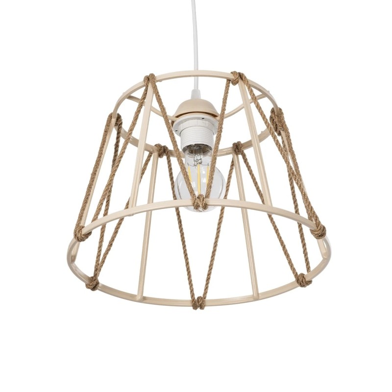 GloboStar® JUTE 203-0092 Μοντέρνο Κρεμαστό Φωτιστικό Σχοινί Μονόφωτο 1 x E27 IP20 Μπεζ Μεταλλό με Μπεζ Σχοινί - Μ30 x Π30 x Υ23cm
