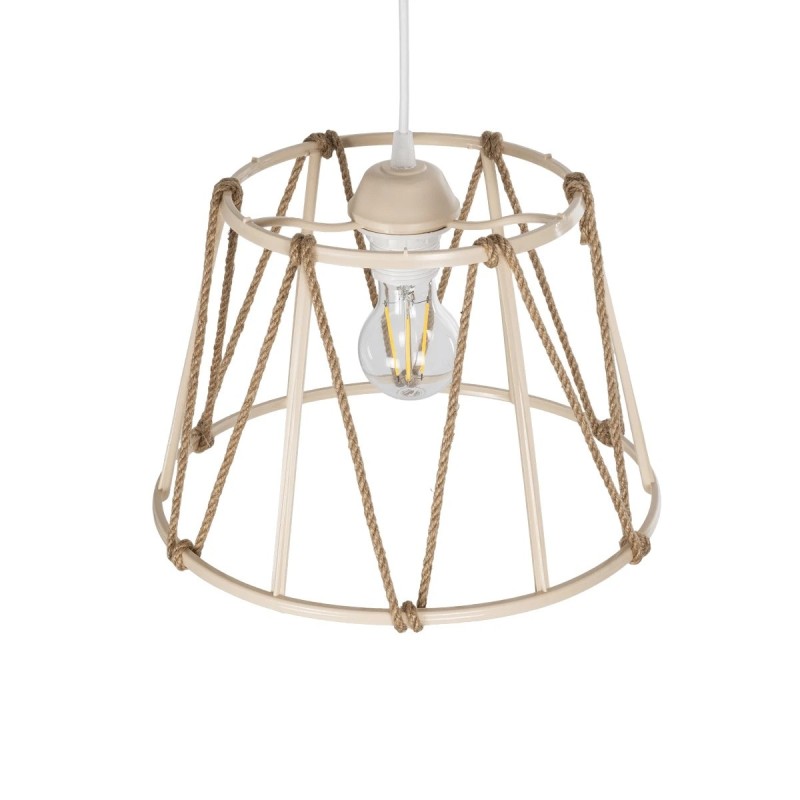 GloboStar® JUTE 203-0092 Μοντέρνο Κρεμαστό Φωτιστικό Σχοινί Μονόφωτο 1 x E27 IP20 Μπεζ Μεταλλό με Μπεζ Σχοινί - Μ30 x Π30 x Υ23cm