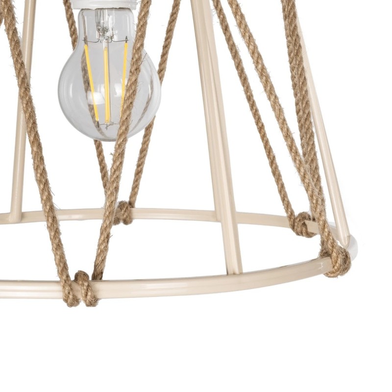 GloboStar® JUTE 203-0092 Μοντέρνο Κρεμαστό Φωτιστικό Σχοινί Μονόφωτο 1 x E27 IP20 Μπεζ Μεταλλό με Μπεζ Σχοινί - Μ30 x Π30 x Υ23cm