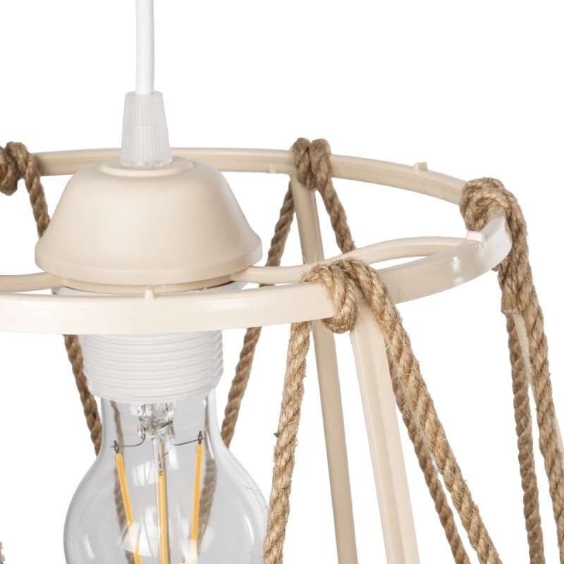 GloboStar® JUTE 203-0092 Μοντέρνο Κρεμαστό Φωτιστικό Σχοινί Μονόφωτο 1 x E27 IP20 Μπεζ Μεταλλό με Μπεζ Σχοινί - Μ30 x Π30 x Υ23cm