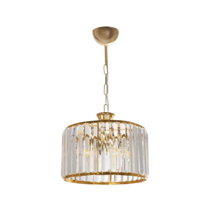 GloboStar® GLAMOROUS 203-0094 Κλασικό Κρεμαστό Φωτιστικό Κρύσταλλα Τρίφωτο 3 x E27 IP20 Χρυσό Μεταλλό με Διάφανο Κρύσταλλο - Μ28 x Π28 x Υ21.5cm