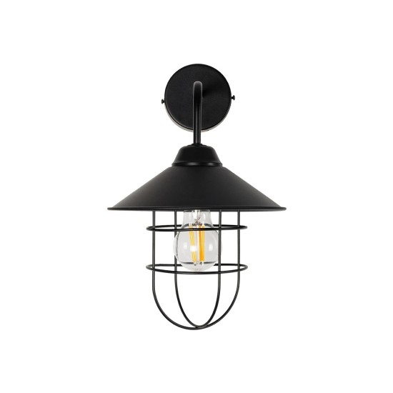 GloboStar® CAGE 203-0096 Vintage Επιτοίχιο Φωτιστικό Απλίκα Μονόφωτο 1 x E27 IP20 Μαύρο Μέταλλο - M22 x Π28 x Υ35cm