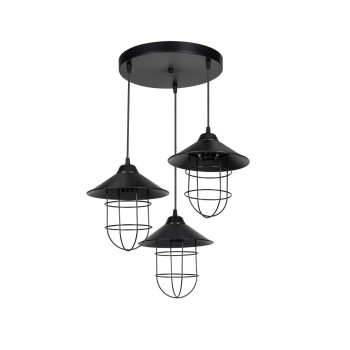 GLOBOSTAR® CAGE 203-0097 Vintage Κρεμαστό Φωτιστικό Οροφής με Ντουί 3 x E27 AC 220-240V IP20 - Μαύρο - Μ45 x Π45 x Υ45cm