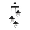 GloboStar® CAGE 203-0097 Vintage Κρεμαστό Φωτιστικό Καμπάνα Τρίφωτο 3 x E27 IP20 Μαύρο Μέταλλο - Μ30 x Π30 x Υ80cm