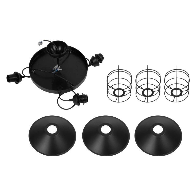 GloboStar® CAGE 203-0097 Vintage Κρεμαστό Φωτιστικό Καμπάνα Τρίφωτο 3 x E27 IP20 Μαύρο Μέταλλο - Μ30 x Π30 x Υ80cm